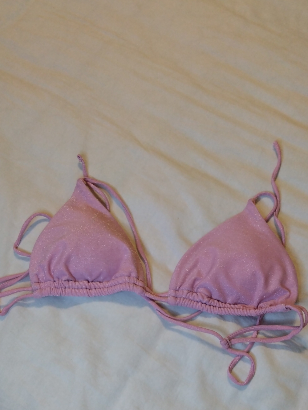 surf style Pink Shimmery Triangle Bandeau Bikini Top